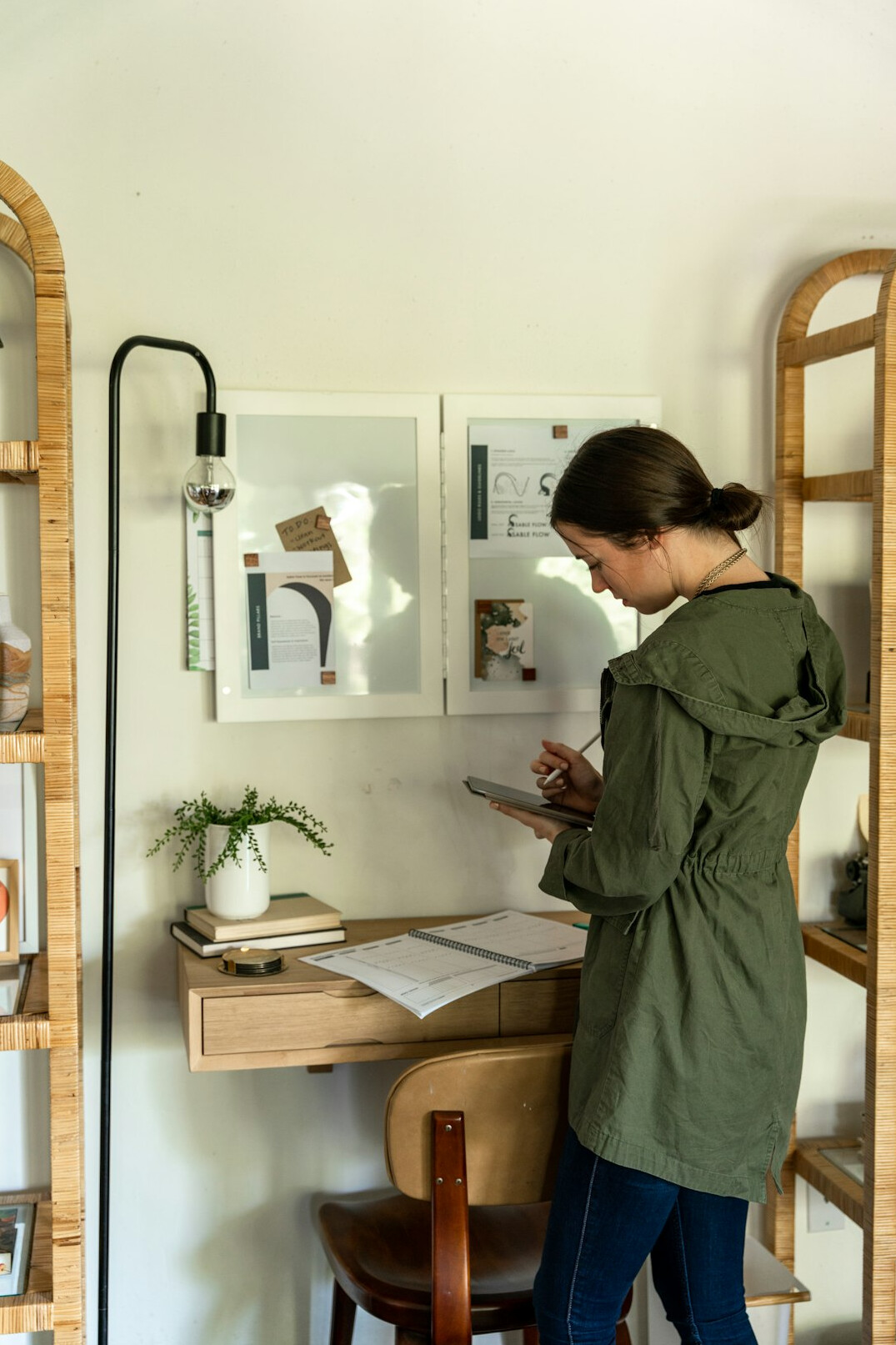person organizing sustainable files at home
